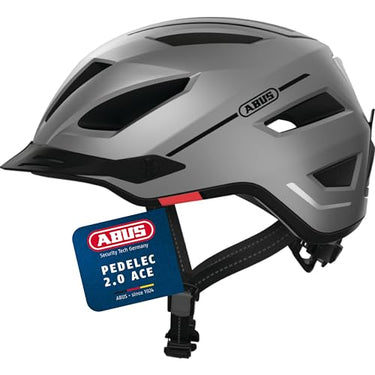 ABUS City Helmet Pedelec 2.0 - Bicycle helmet with rear light and rain cover - for city traffic - for men and women - Silver, on sale